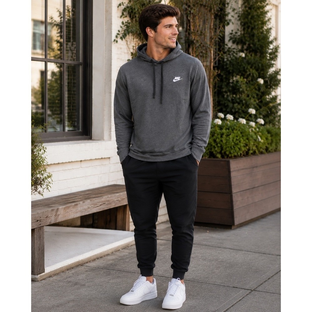 Nike Mens Sportswear Club Lightweight Pullover‎ Hoodie Charcoal Gray Cotton M M